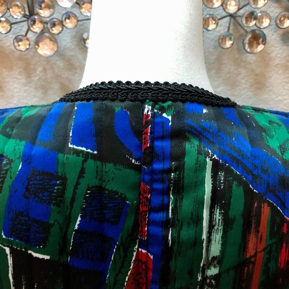 Howard‎ Wolf Jacket Women's 6 Black Green Colorful Bold Abstract Silky VNTG 80s - Picture 6 of 11